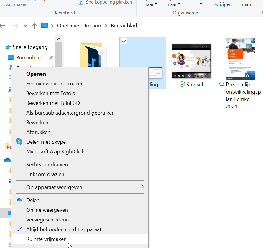 Screenshot OneDrive ruimte vrijmaken