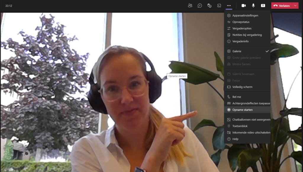 Screenshot Microsoft Teams opname starten