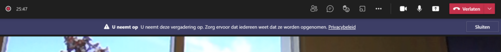 Screenshot Microsoft Teams opname gestart