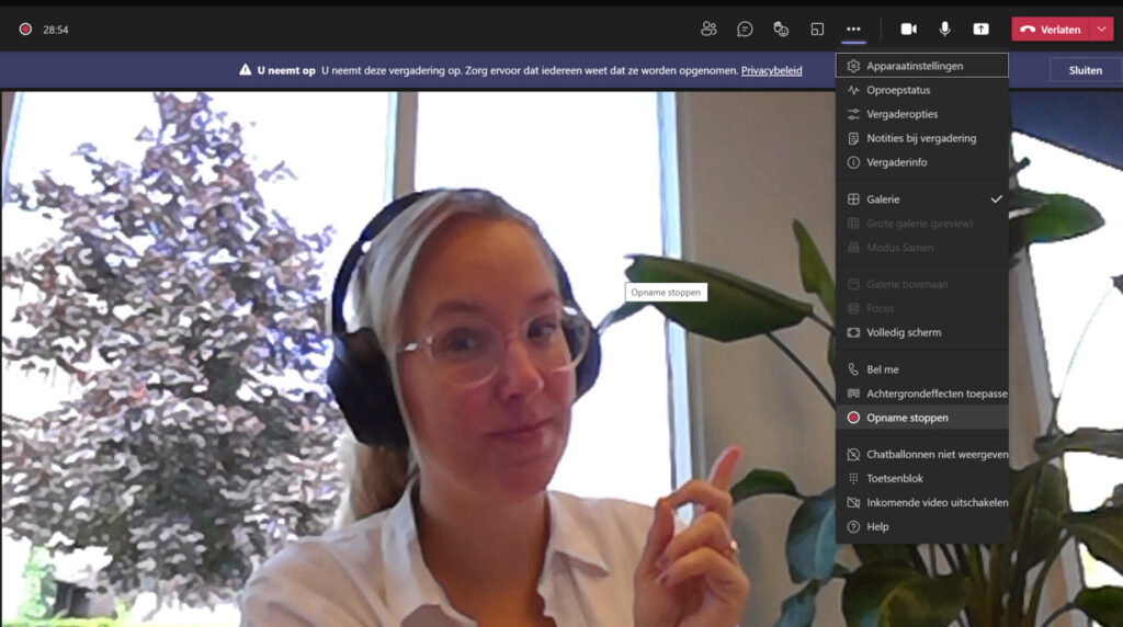 Screenshot MS Teams opname stoppen