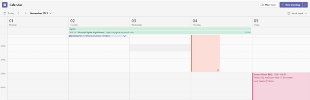 Screenshot kalender in Teams