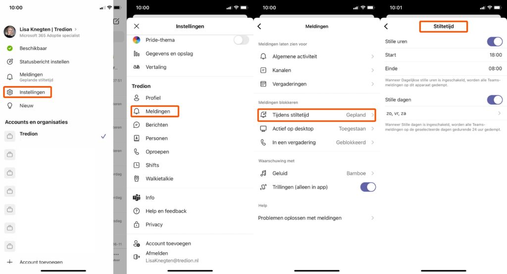 Stiltetijd instellen screenshot Teams