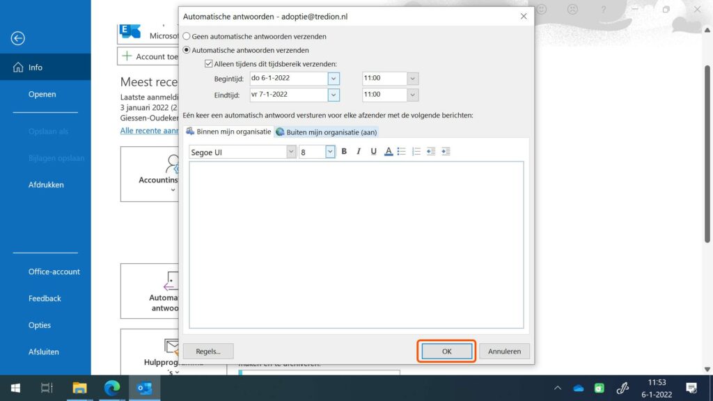 Out of Office instellen Outlook