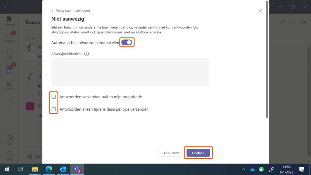 Teams screenshot afwezigheid