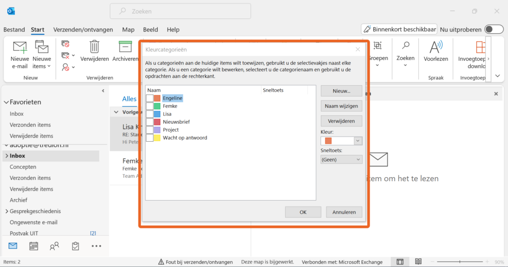Categorie Outlook