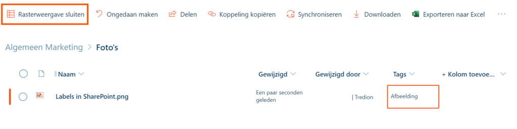 Label toevoegen SharePoint voorbeeld