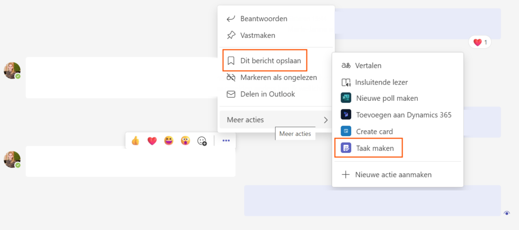Chatopties voorbeelden Teams