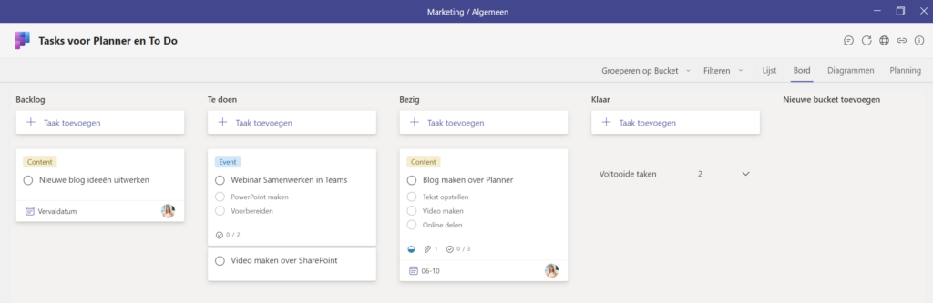 Voorbeeld Tasks for Planner en To Do