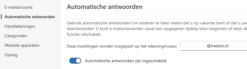 Inschakelen automatische antwoorden Outlook