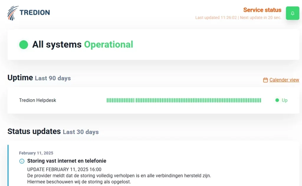 Service status Tredion