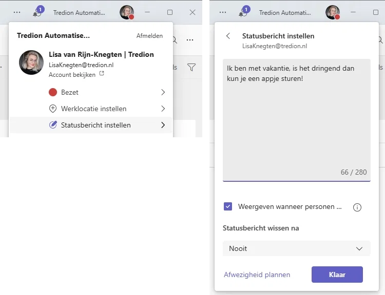 Screenshot statusbericht in Teams aanpassen