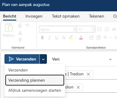 Verzending e-mails plannen screenshot