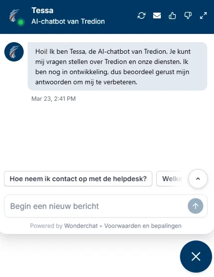 Screenshot AI-chatbot van Tredion