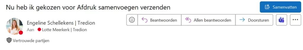 Screenshot afdruk samenvoegen in Outlook