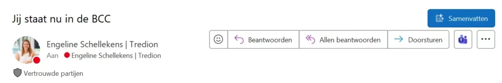 Screenshot voorbeeld BCC in Outlook