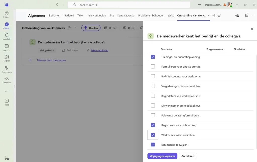 Screenshot doelen in planner