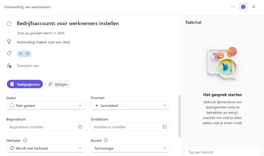 Voorbeeld taak in Planner