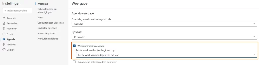 Weeknummers instellen in Outlook