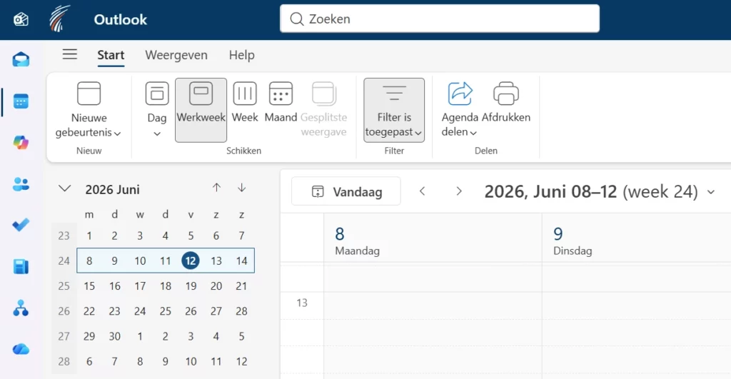 Weeknummers zichtbaar in agenda Outlook